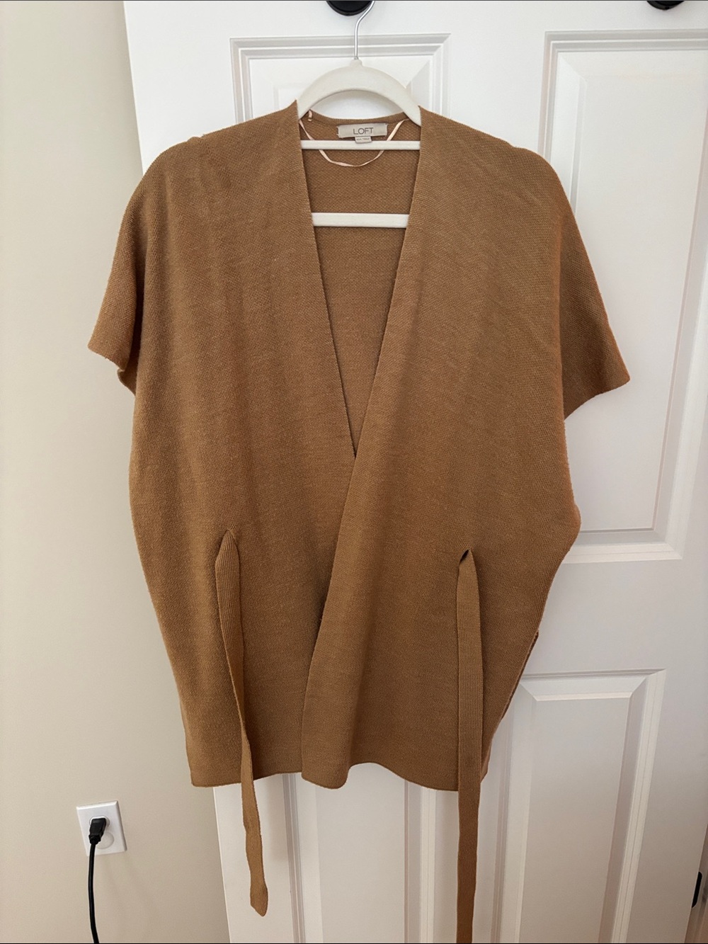LOFT Camel Brown Tie-Waist Open Cardigan